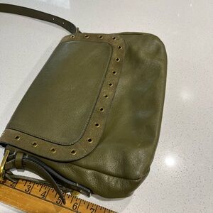 Fossil Harper Large Flap Cross Body Olive Leather Bag with Gold Zipper